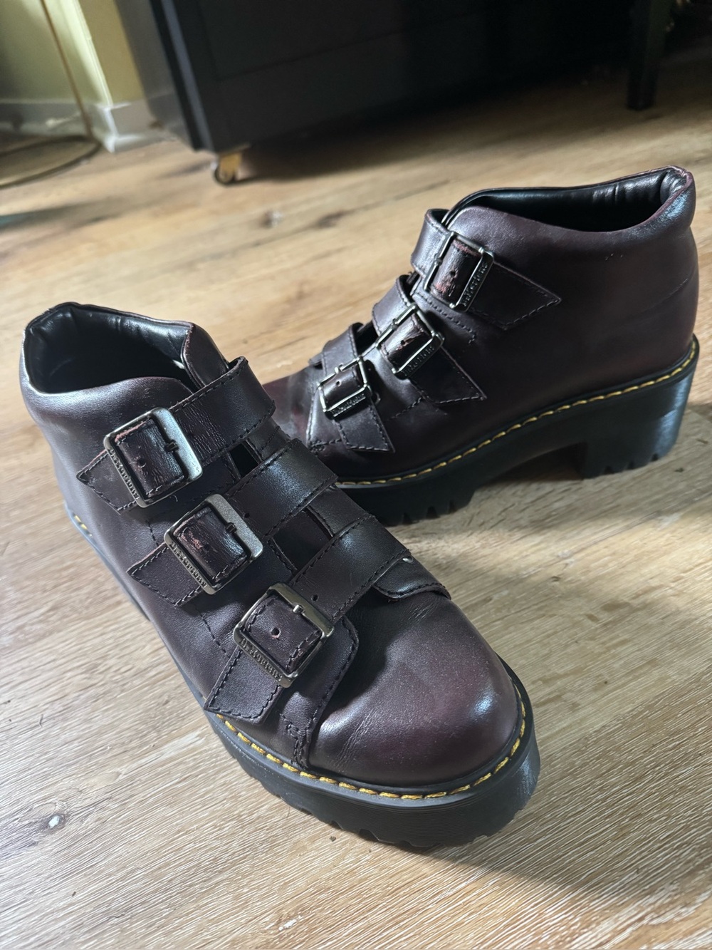 Dr. Martin Coppola Chunky Buckle Platform Leather Shoes - Dark Maroon